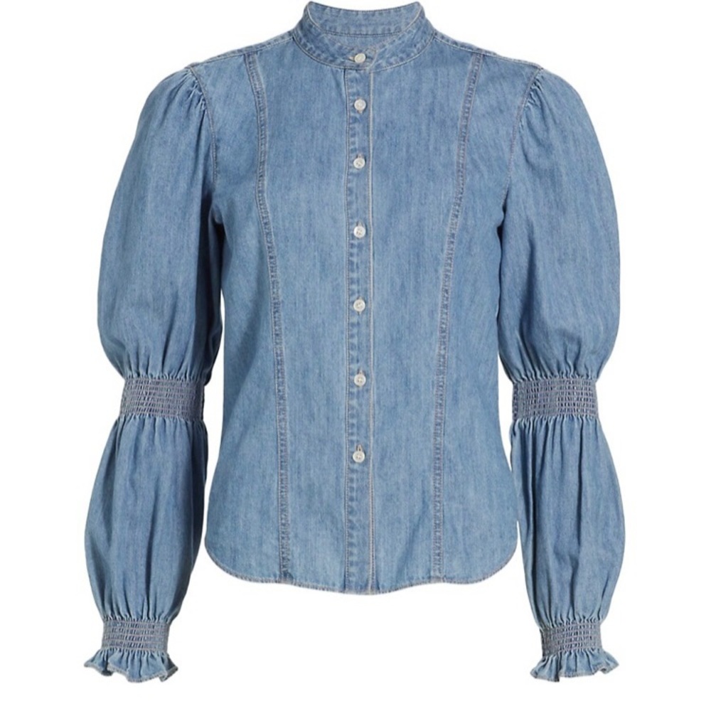 NWT Veronica Beard Puff Sleeve Denim Top